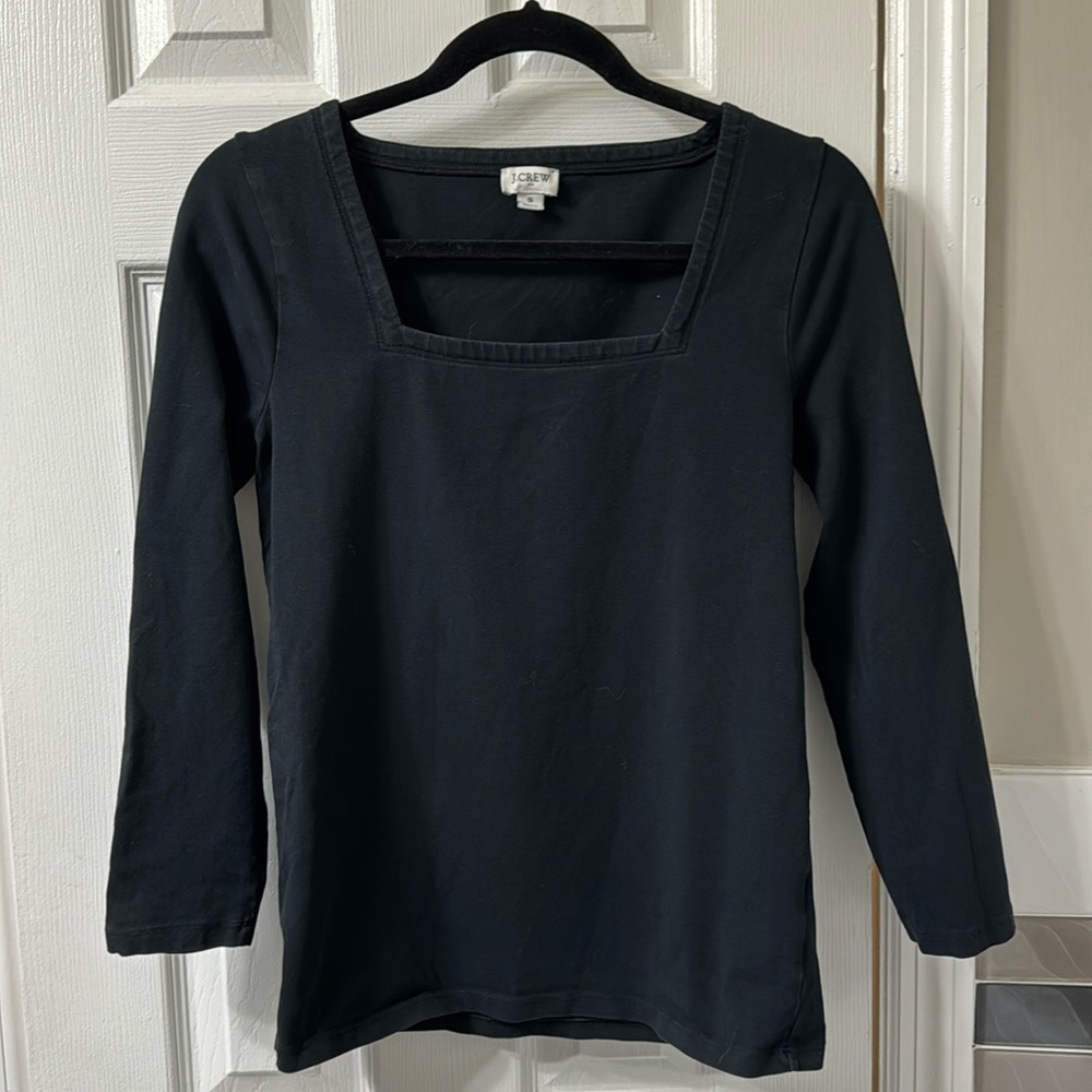 Black J Crew Blouse/Long sleeve top with square neck. Size Small